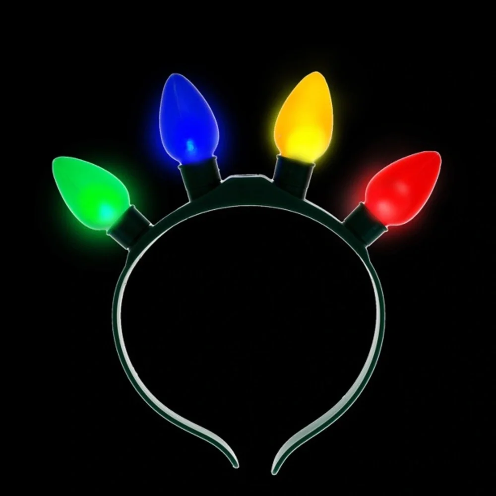Brand NWT LED Christmas 3 Functions Flashing Light Up Bulbs Headband
